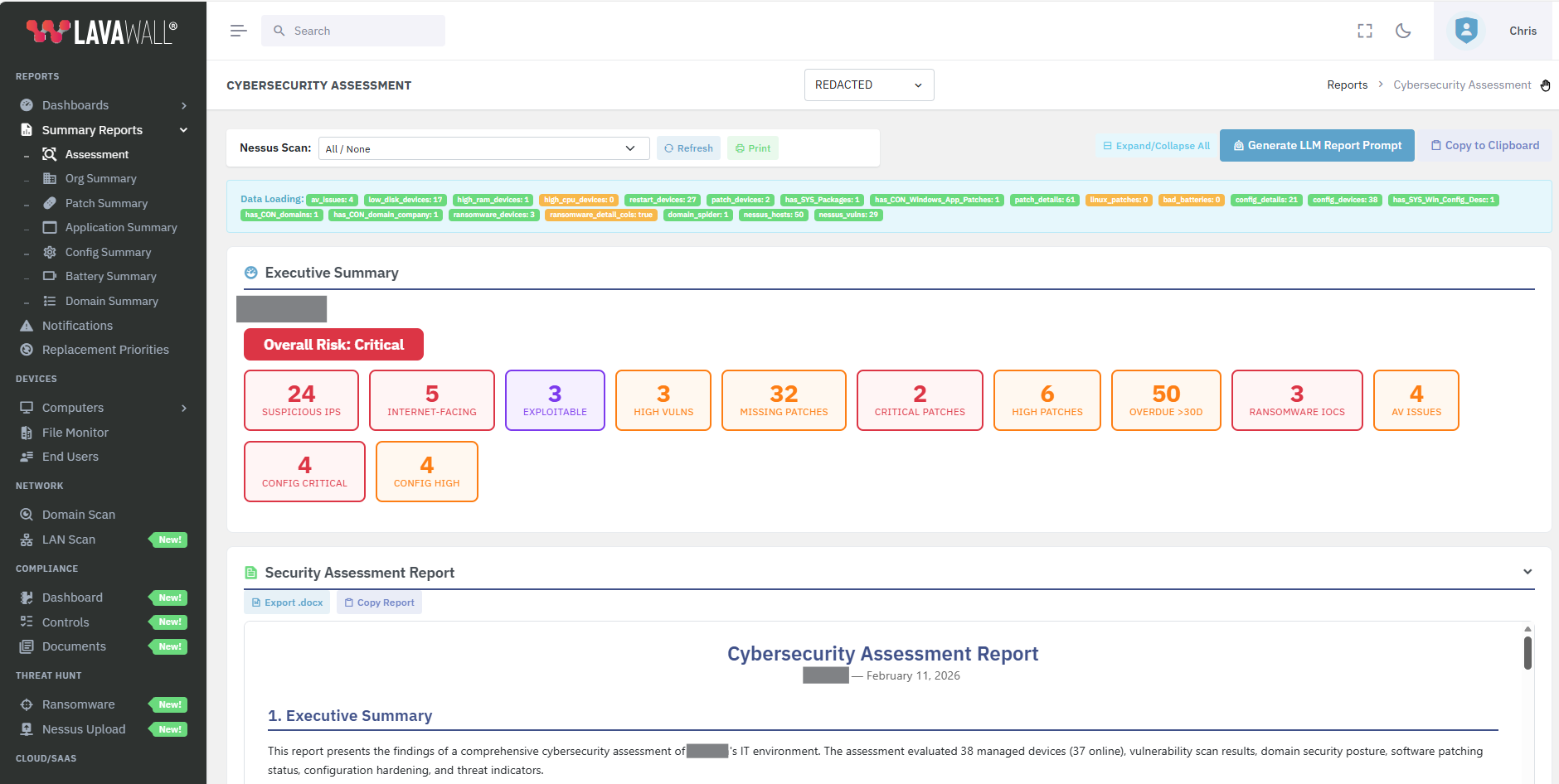 Lavawall&reg; Automatic Cybersecurity Report Generation