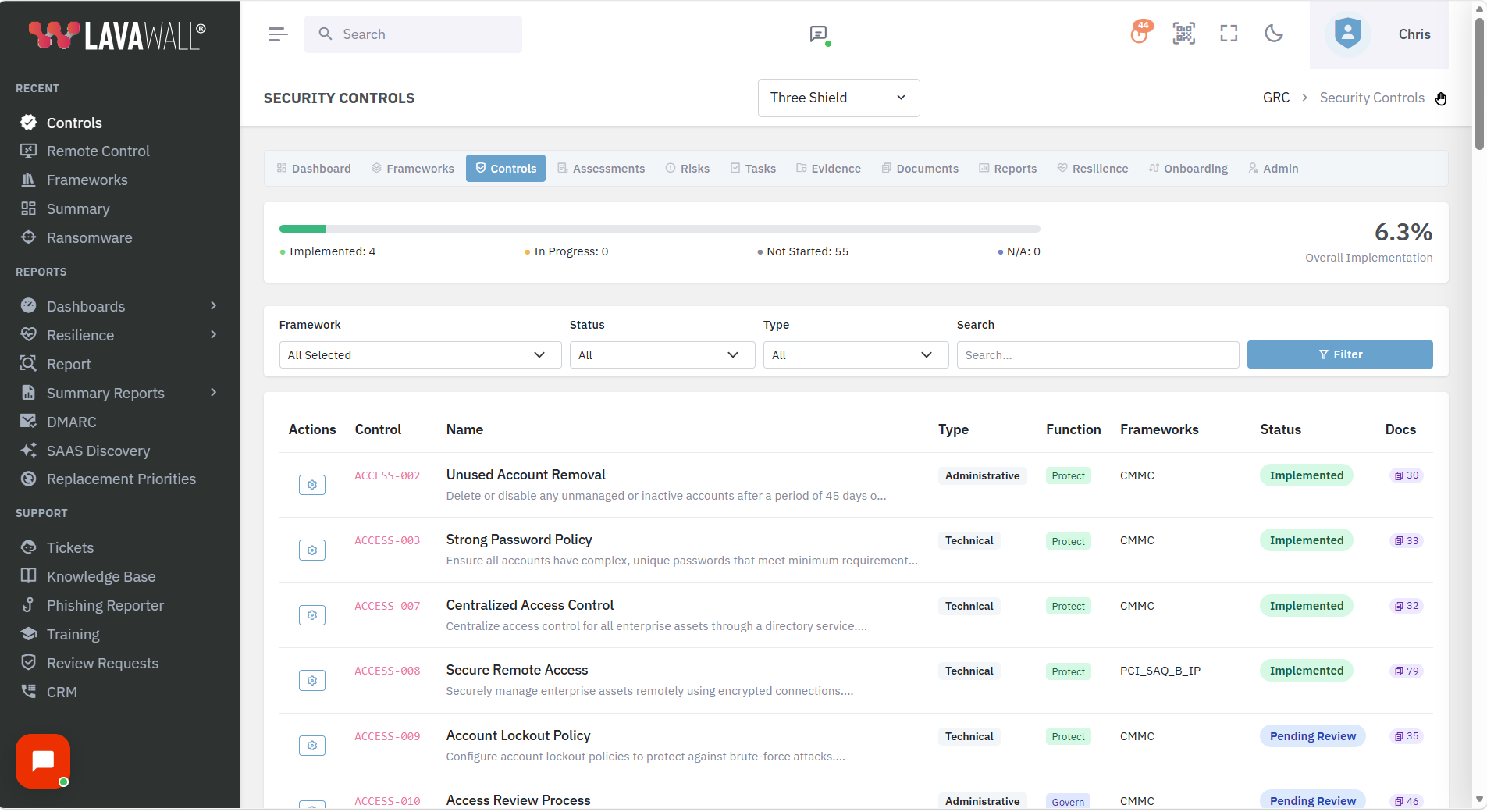 configuration controls mapped to CMMC and PCI framework requirements