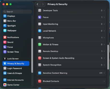 System Settings — Privacy & Security location