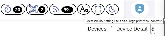 The console toolbar with high contrast turned on, showing strong borders around each toolbar control.