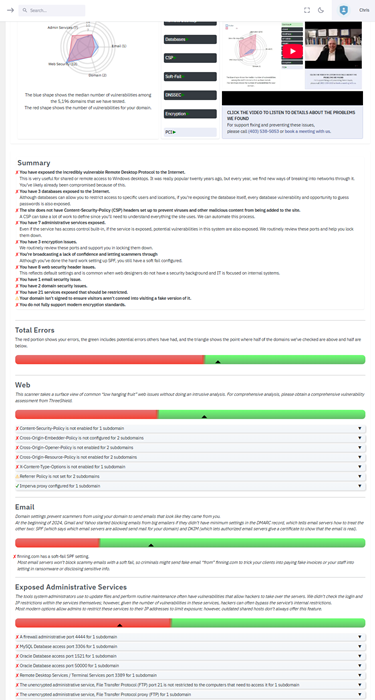 domain scan results, showing detailed issues compared to median domain scan results